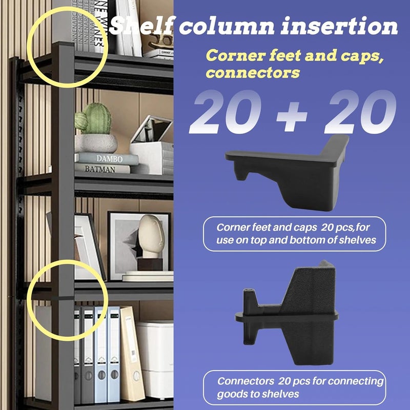 Terixe Post Inserts Connectors for Whalen and Costco 5 Shelf Heavy Duty Shelving Unit - PP Plastic, Injection Molded, Sturdy Support - Black (20 Post Corner Connectors and 20 Post Caps) - Image 2